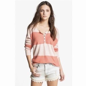 Free People Beach Pink and Coral Striped Long Sleeve Top XS to L
